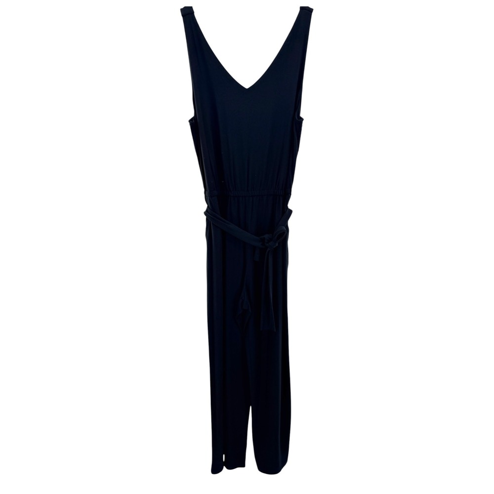 J.Jill Wearever Black V-Neck Sleeveless Smocked Back Belted Jumpsuit Large NEW